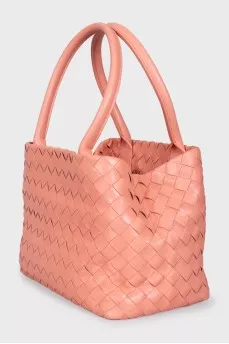 Woven leather bag with drawstrings