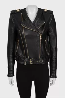 Leather jacket with gold buttons