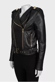 Leather jacket with gold buttons