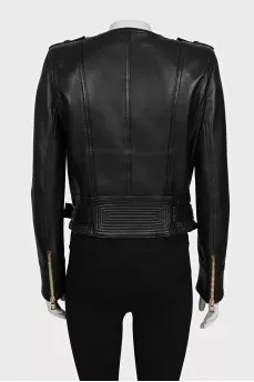 Leather jacket with gold buttons