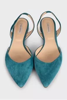 Green suede slingbacks