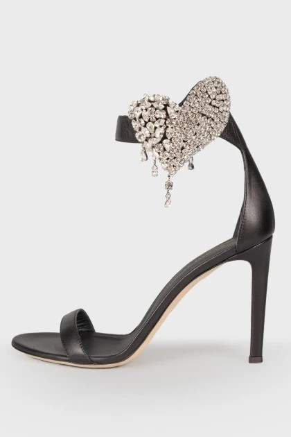 Black decorative heart sandals