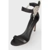 Black decorative heart sandals