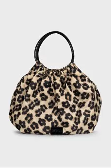 Beige textile bag with animal print