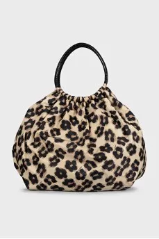 Beige textile bag with animal print