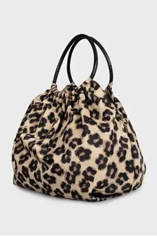 Beige textile bag with animal print