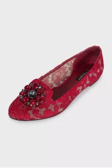 Red ballet flats with 3D decor