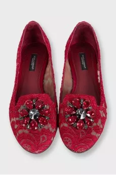 Red ballet flats with 3D decor