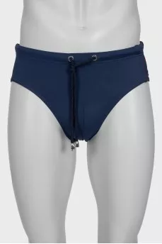 Men's blue swimming trunks with tag