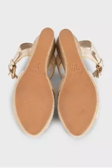 Leather wedge sandals with signature embossing