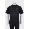 Men's black T-shirt with a signature print