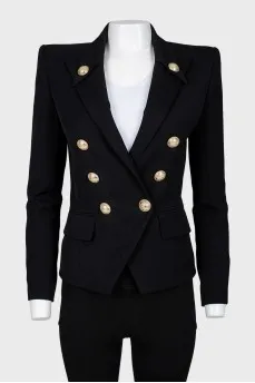 Black jacket with golden buttons with tag