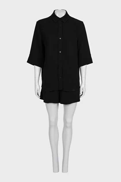Black suit with loose-fitting shorts