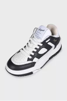 Black and white leather lace-up sneakers