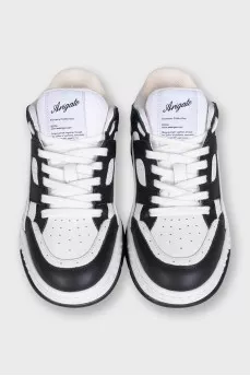 Black and white leather lace-up sneakers