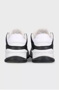 Black and white leather lace-up sneakers
