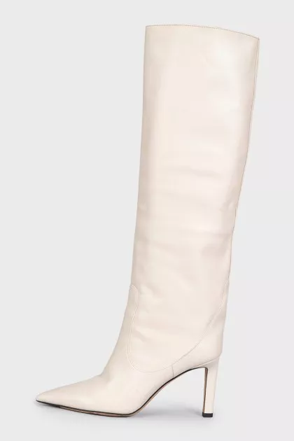 White leather boots with heels