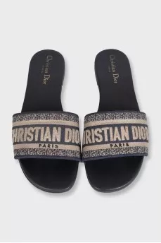 Blue flip-flops with logo