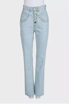 Blue high-waisted button-up jeans