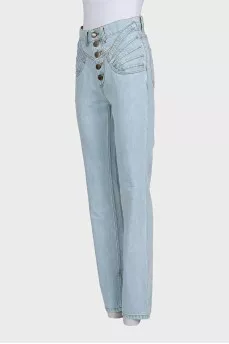 Blue high-waisted button-up jeans