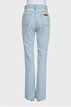 Blue high-waisted button-up jeans