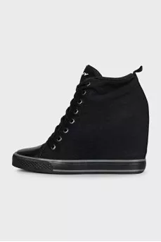 Black textile lace-up sneakers