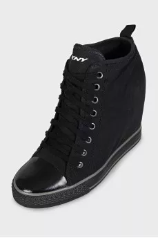 Black textile lace-up sneakers