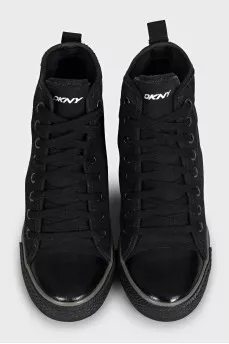 Black textile lace-up sneakers