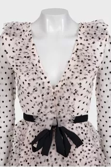 Polka dot tulle mini dress with ruffles