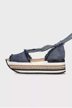 Denim sandals with laces