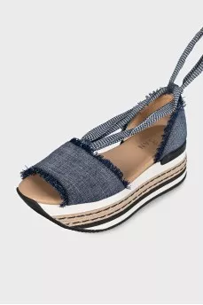 Denim sandals with laces