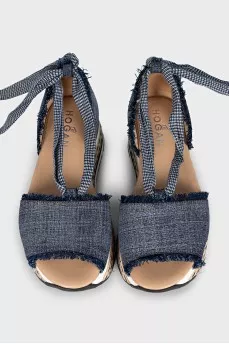 Denim sandals with laces