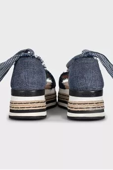 Denim sandals with laces