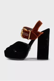 Black velvet heeled sandals