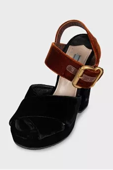 Black velvet heeled sandals