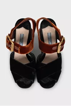Black velvet heeled sandals