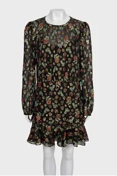 Black floral print mini dress