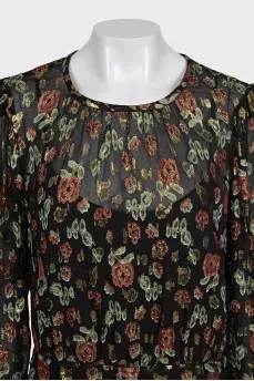 Black floral print mini dress