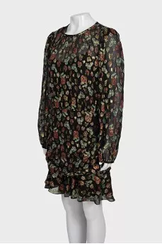 Black floral print mini dress