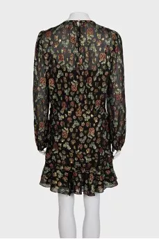 Black floral print mini dress