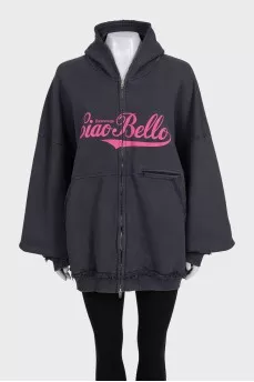 Oversized black sports jacket with a print