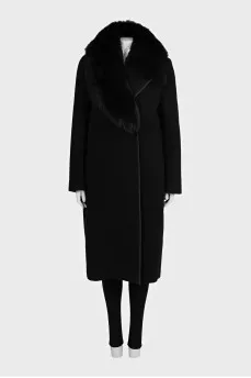 Wool coat with fox fur collar