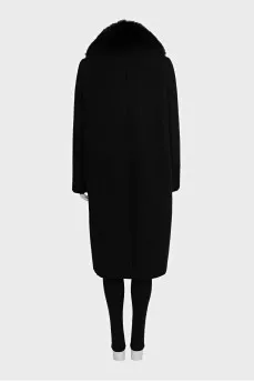 Wool coat with fox fur collar