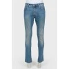Men's blue jeans with orange stitch