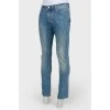 Men's blue jeans with orange stitch