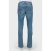 Men's blue jeans with orange stitch