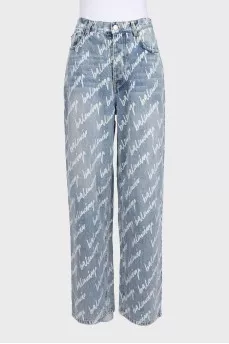 Wide-leg jeans with a signature button-down print