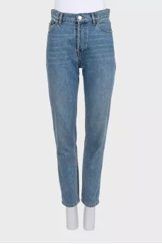 Blue straight-fit jeans with buttons