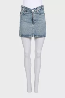 Distressed denim mini skirt