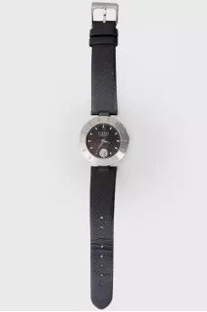 Black leather strap watch